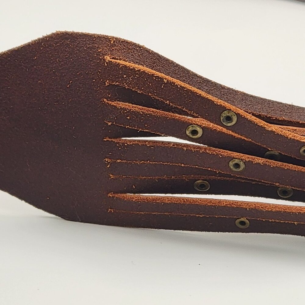 Linea Pelle Brown Boho Leather Multi-Strap Belt With Brass Rivet Accents Adjusta - Picture 8 of 12